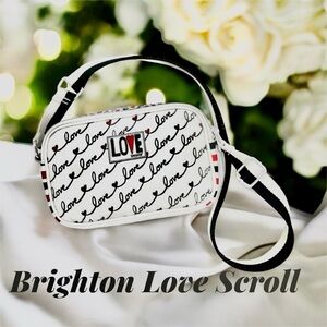 Brighton LOVE SCROLL Canvas Black White Crossbody Bag
